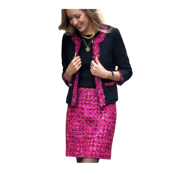 Kate Spade Black Evening Jacket D214 Black /Multi Trim Holiday Collarless Sz 12 - Picture 2 of 16